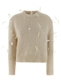 Jil Sander Feather-Appliqué Alpaca-Wool Sweater — cream