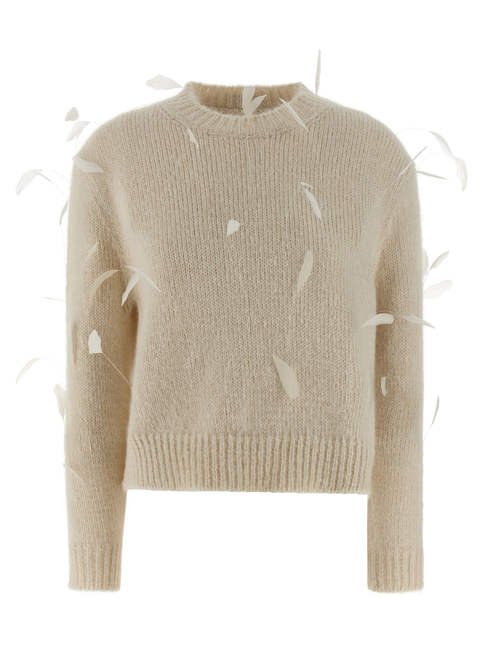 Jil Sander Feather-Appliqué Alpaca-Wool Sweater — cream