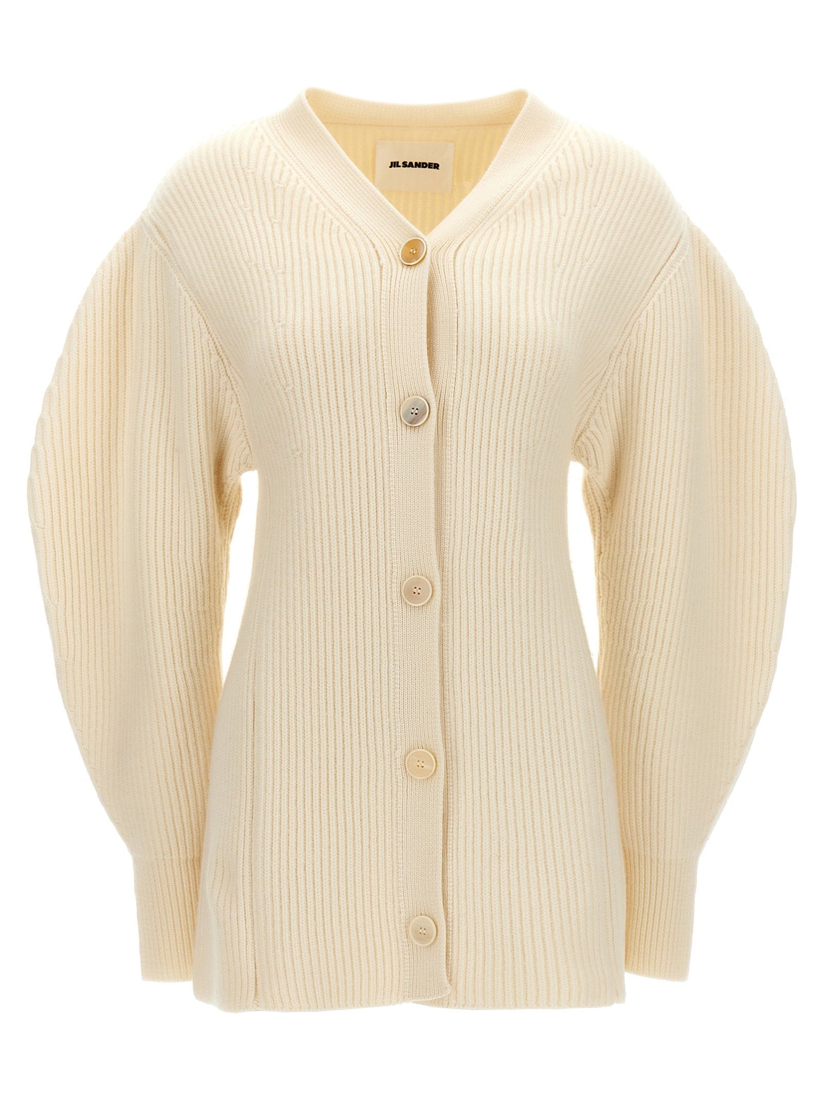 Jil Sander Ribbed Wool Cardigan — Cream