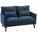131cm 2-Seater Velvet Loveseat with Spring Cushions, Wide Seat, Wood Legs, Blue