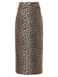 Ganni Leopard-Print Denim Skirt — Brown