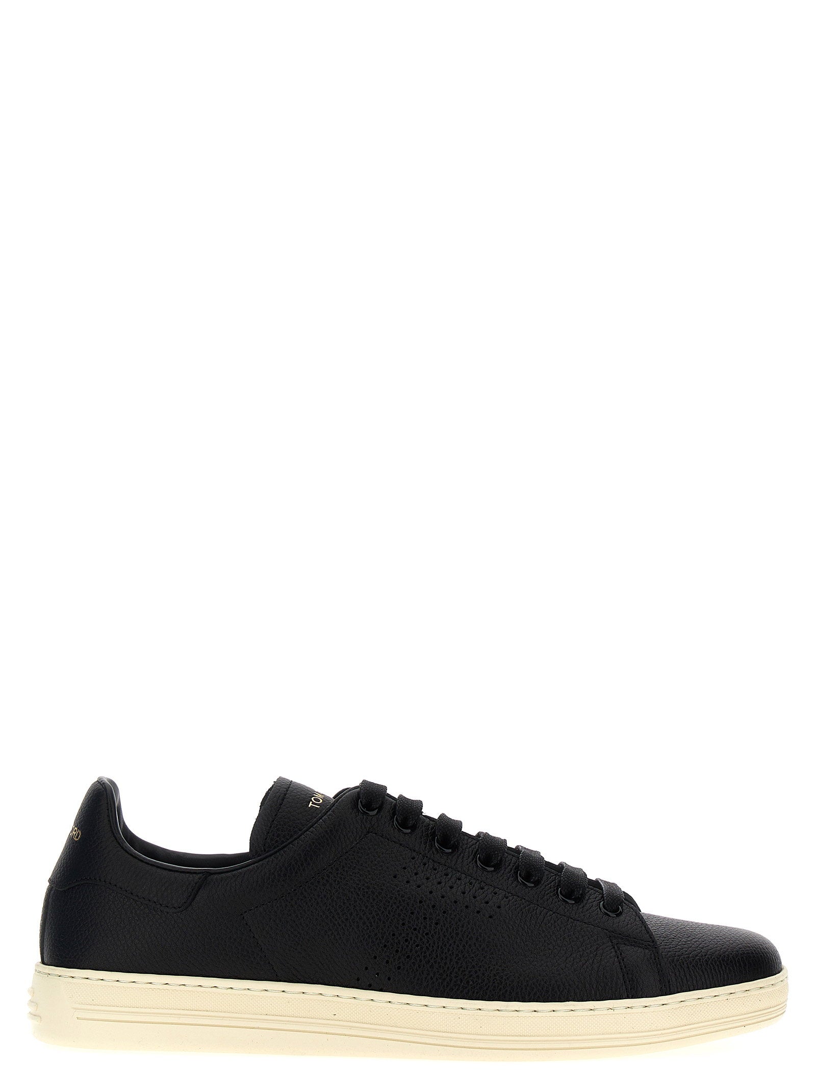 Tom Ford Perforated Logo Leather Sneaker — Black