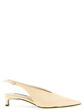Jil Sander Craquelé Leather Pointed-Toe Slingback — Beige