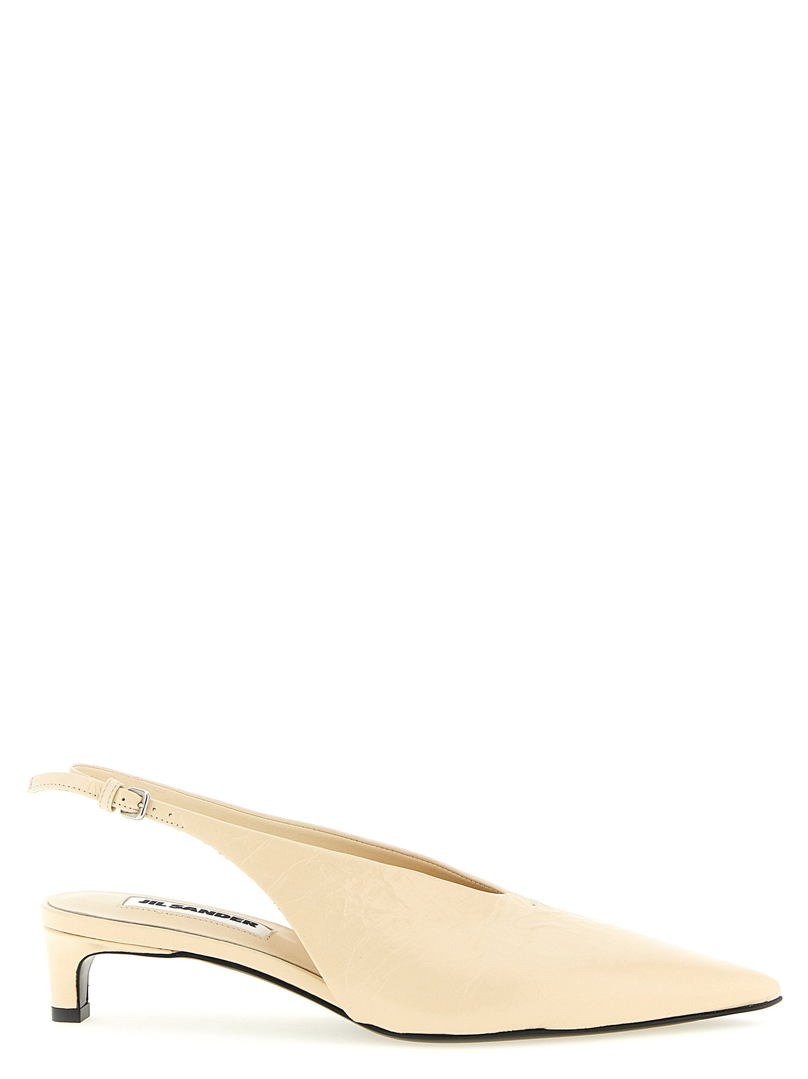 Jil Sander Craquelé Leather Pointed-Toe Slingback — Beige