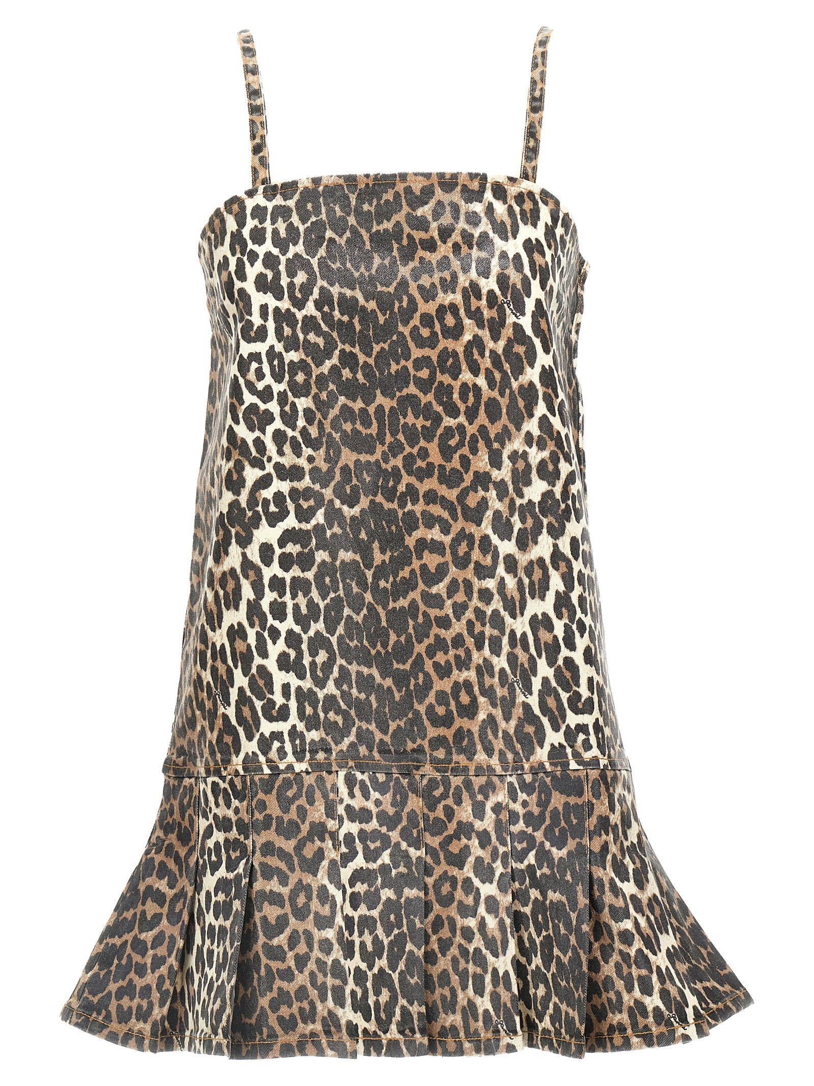 Ganni Leopard Print Organic Denim Dress — Multi