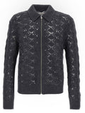 Jil Sander Openwork Virgin Wool Cardigan — Charcoal