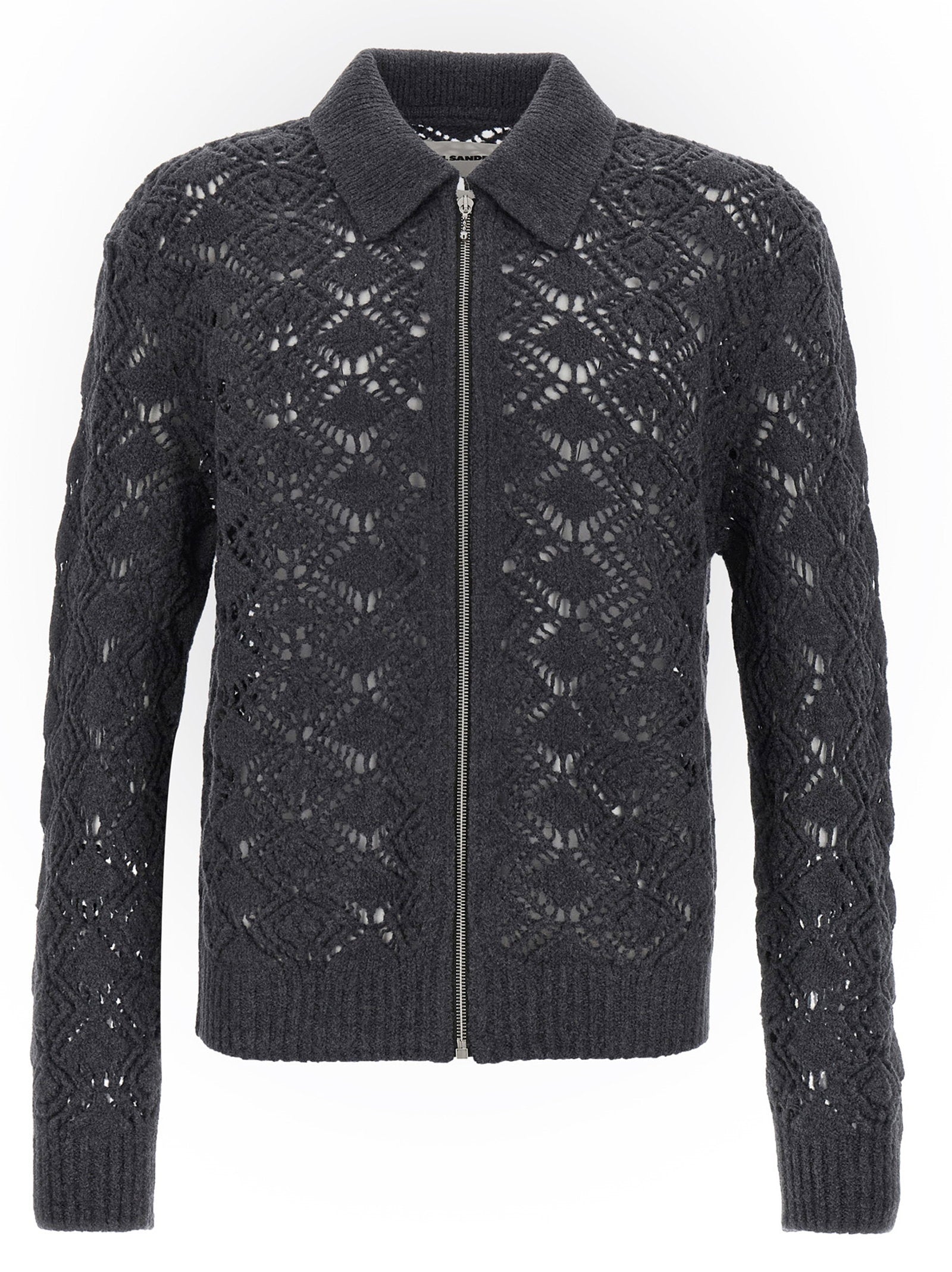 Jil Sander Openwork Virgin Wool Cardigan — Charcoal