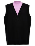 Jil Sander Wool Blend Knit with Contrast Neck Insert Vest — Black