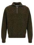 Jil Sander Ribbed Wool Half-Zip Sweater — olive