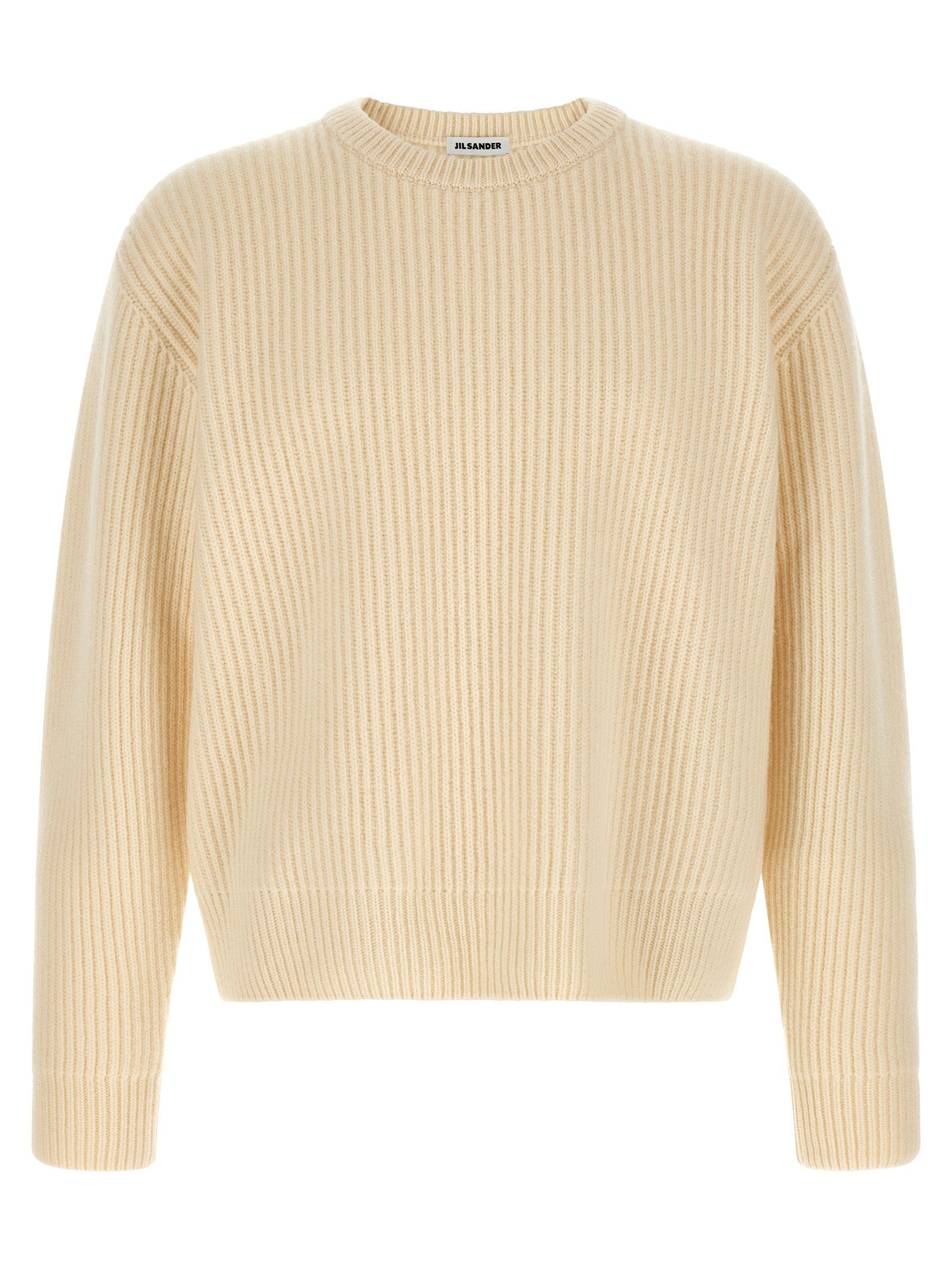 Jil Sander Fisherman's Rib Wool Sweater — Cream