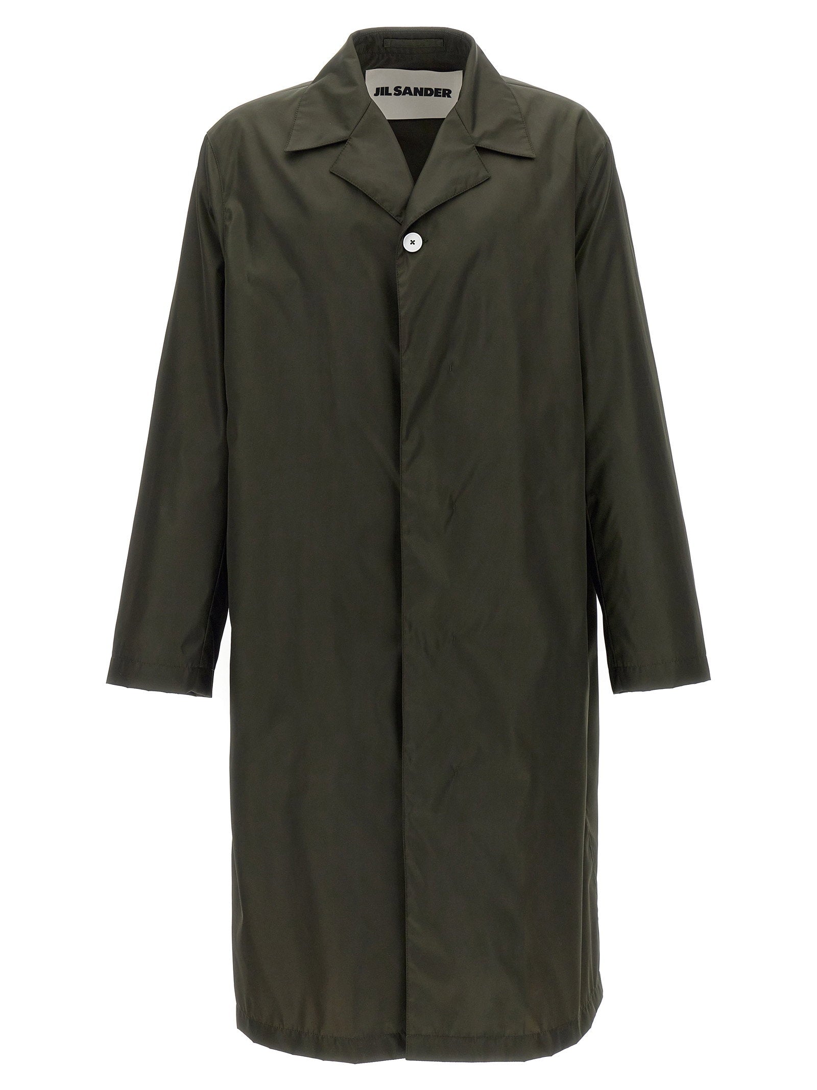 Jil Sander Single-Breasted Nylon Twill Trench Coat — Olive