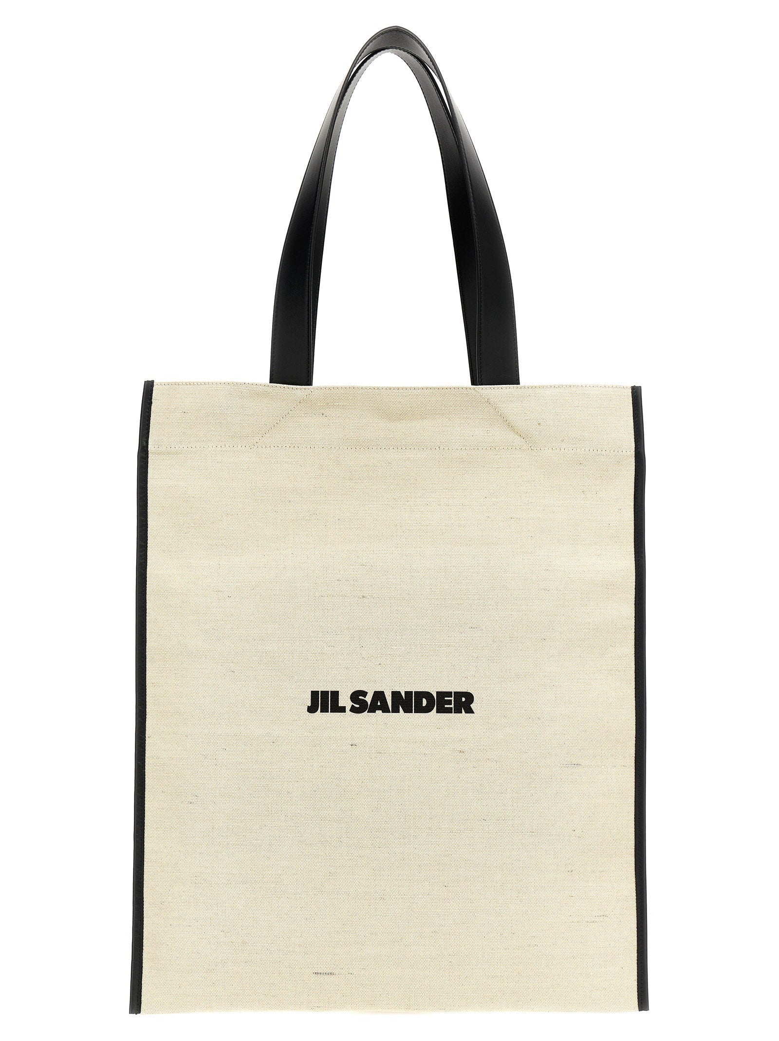 Jil Sander Logo-Print Canvas Tote Bag — Cream