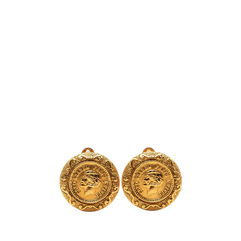Gold Plated Coco Profile Round Clip On Earrings
