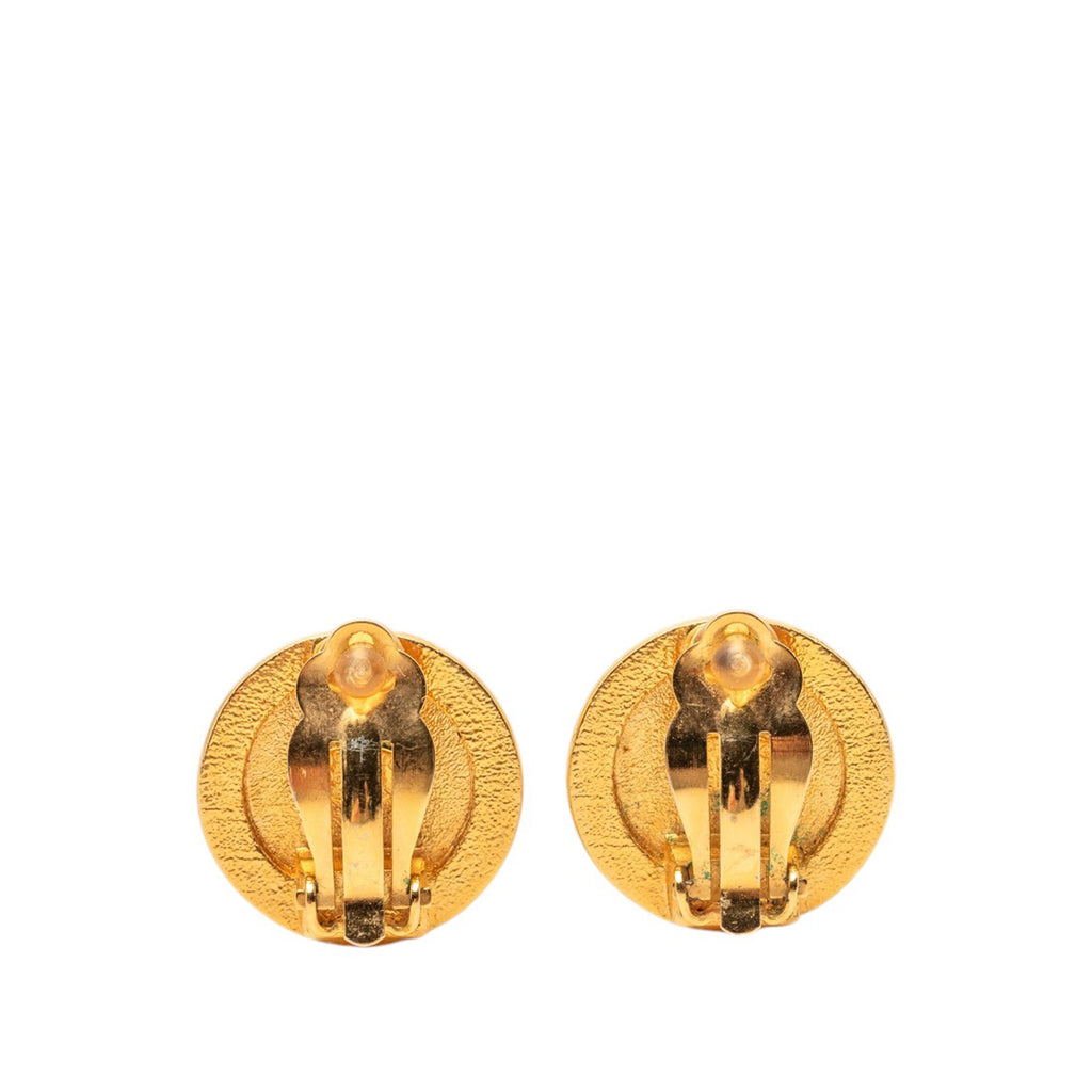 Gold Plated Coco Profile Round Clip On Earrings