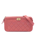 Quilted Caviar Boy Double Zip Clutch With Chain