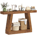 55" Farmhouse Console Table with 2-Tier Storage and Thickened Top, Dark Brown