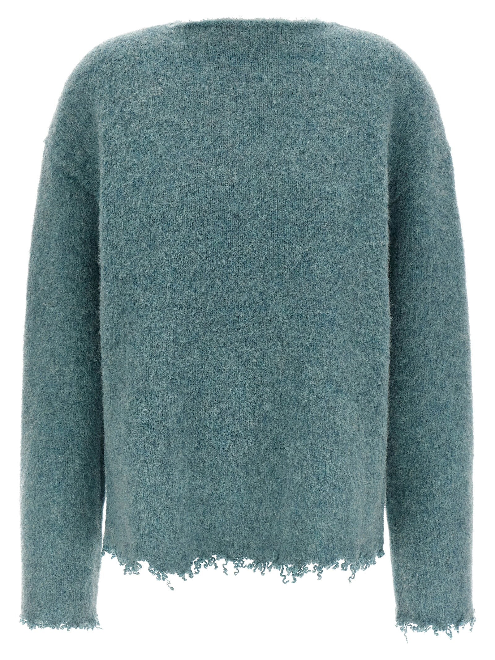 Jil Sander Raw-Fringed Wool Sweater — Sage