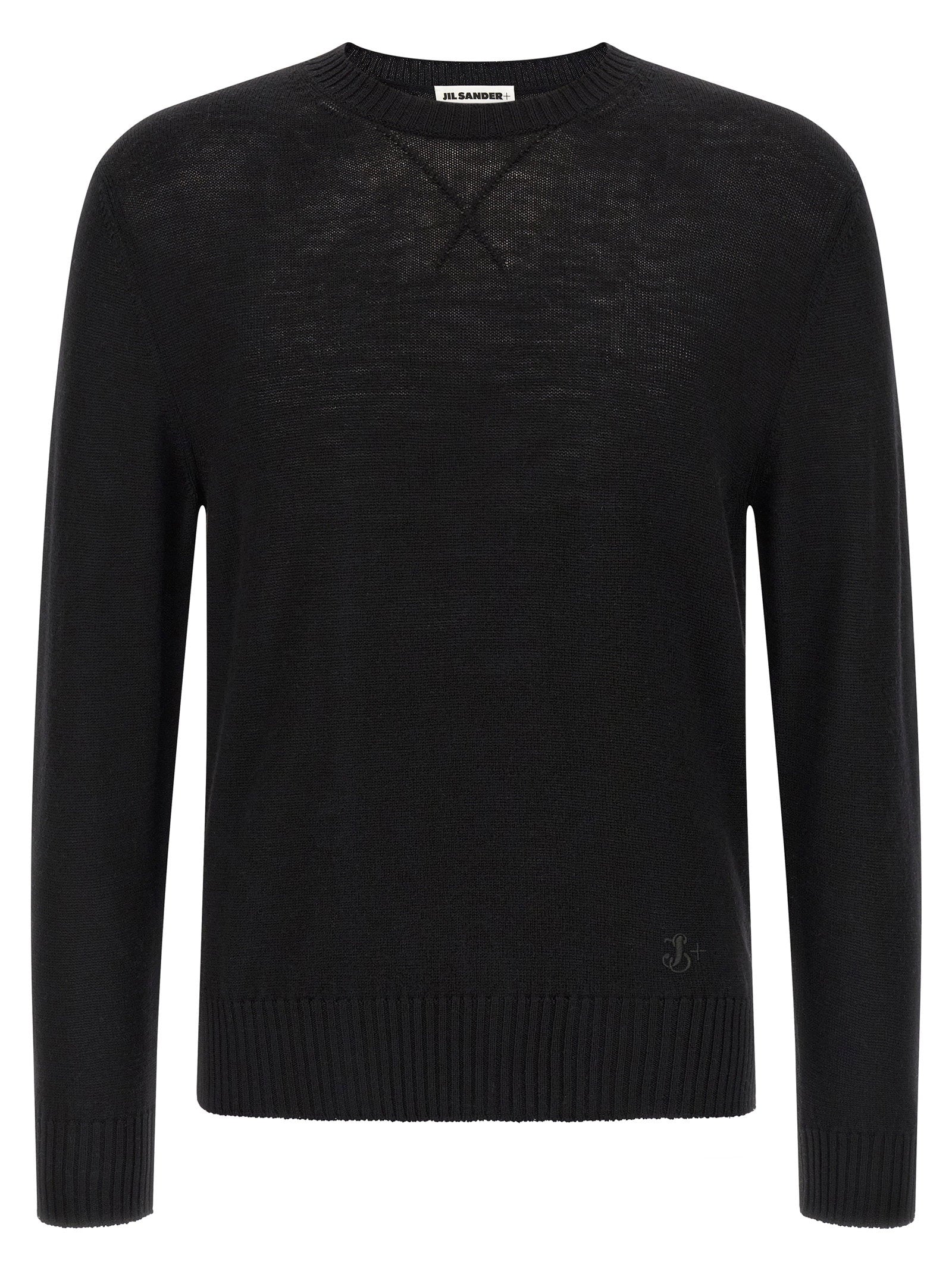 Jil Sander Logo-Embroidered Virgin Wool Sweater — Black