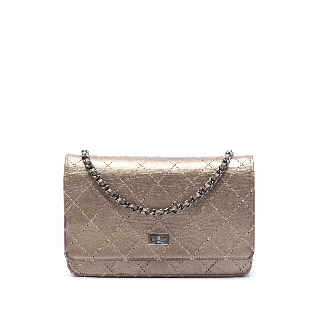 Quilted Metallic Aged Calfskin Reissue 2.55 Wallet on Chain
