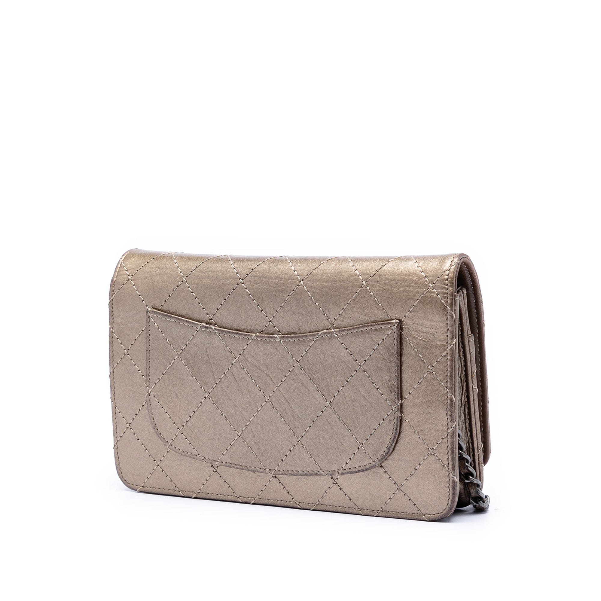 Quilted Metallic Aged Calfskin Reissue 2.55 Wallet on Chain