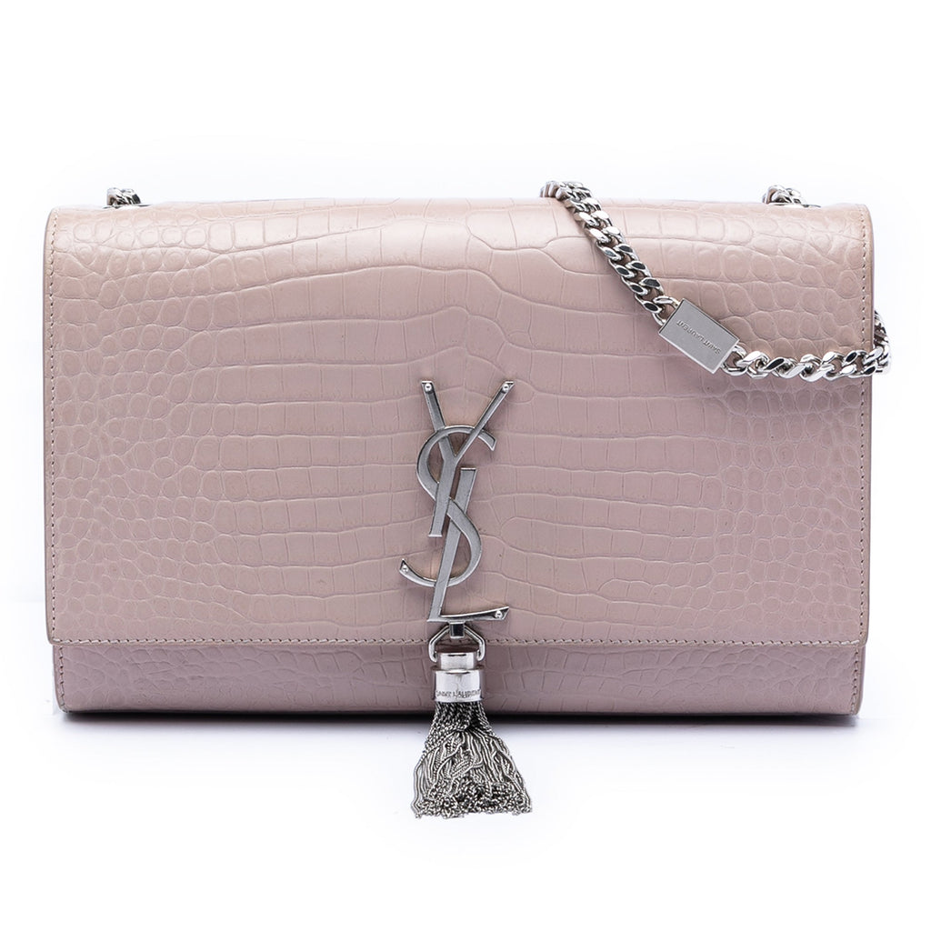 Medium Croc Embossed Leather Kate Tassel Crossbody