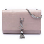 Medium Croc Embossed Leather Kate Tassel Crossbody