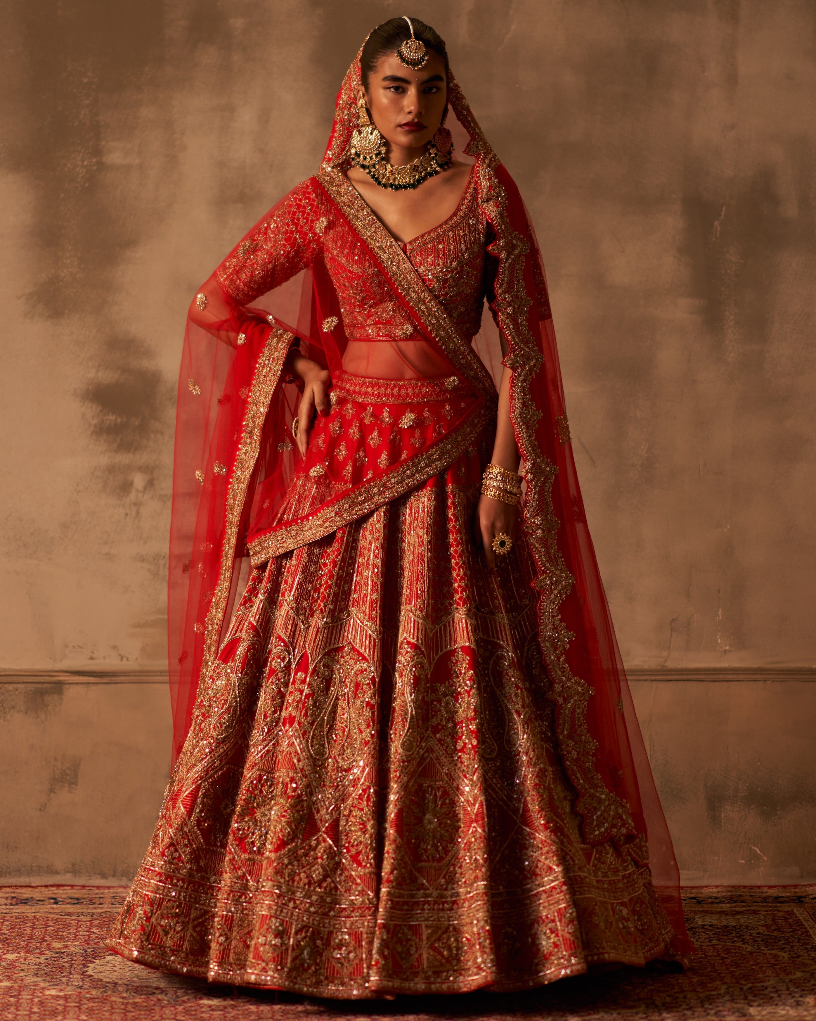 Devika Red Raw Silk Double Dupatta Lehenga Set By KYNAH, Luxury Indian Fashion & Bridal Wear