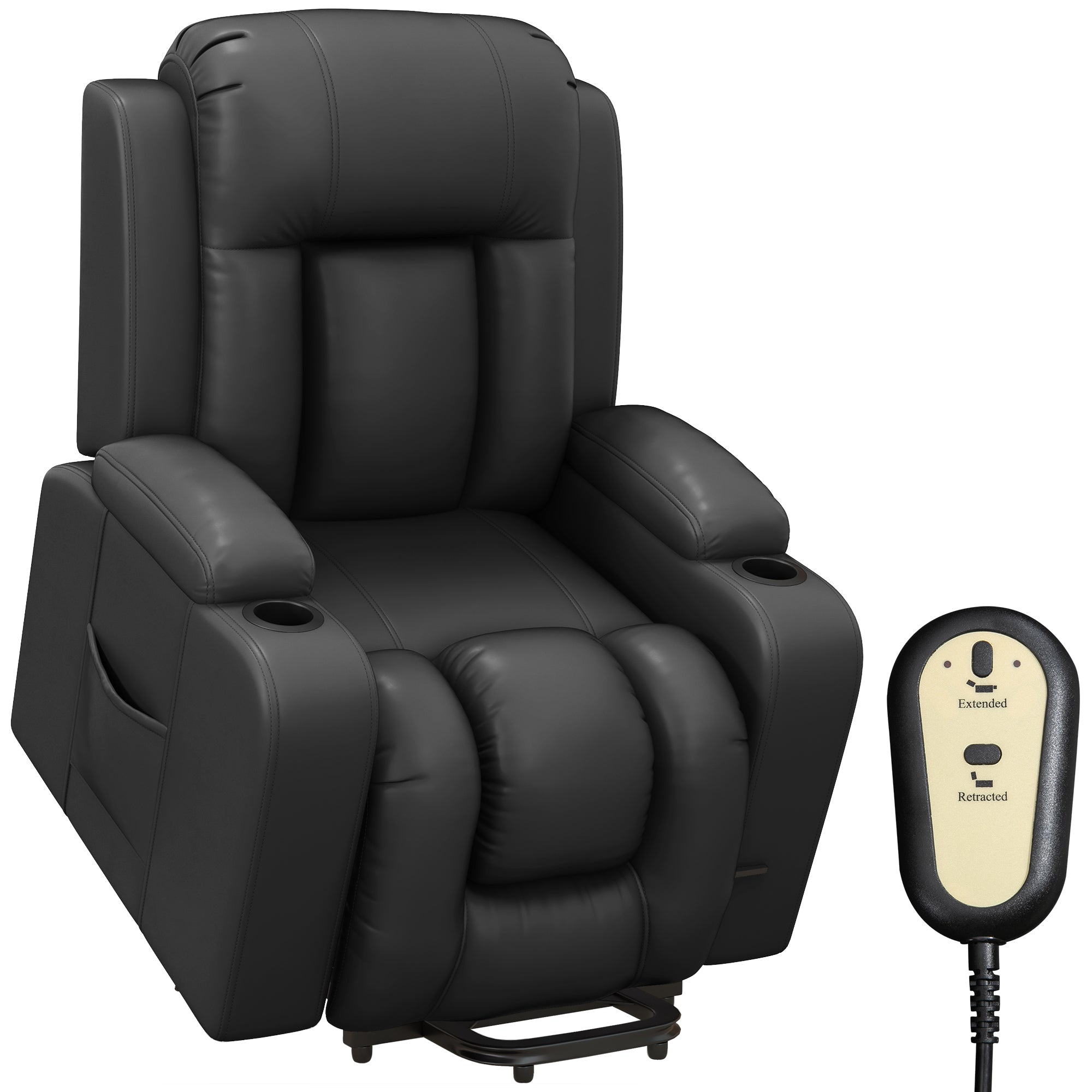 PU Leather Electric Lift Chair with Footrest and Cup Holders, Grey