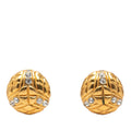 Gold Plated Rhinestone Quilted Round Clip On Earrings