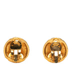 Gold Plated Rhinestone Quilted Round Clip On Earrings