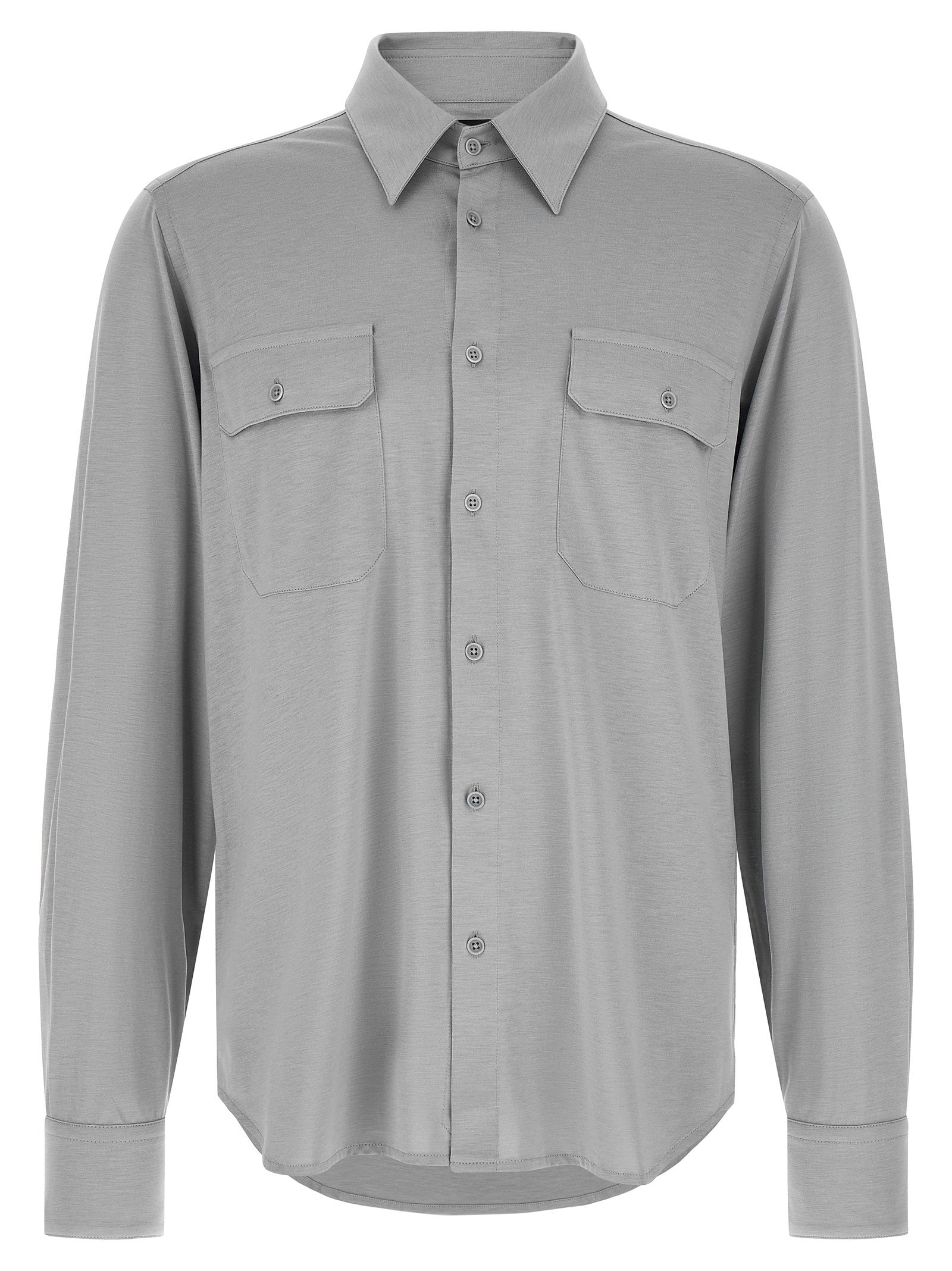 Tom Ford Military-Inspired Silk-Cotton Blend Shirt — Gray