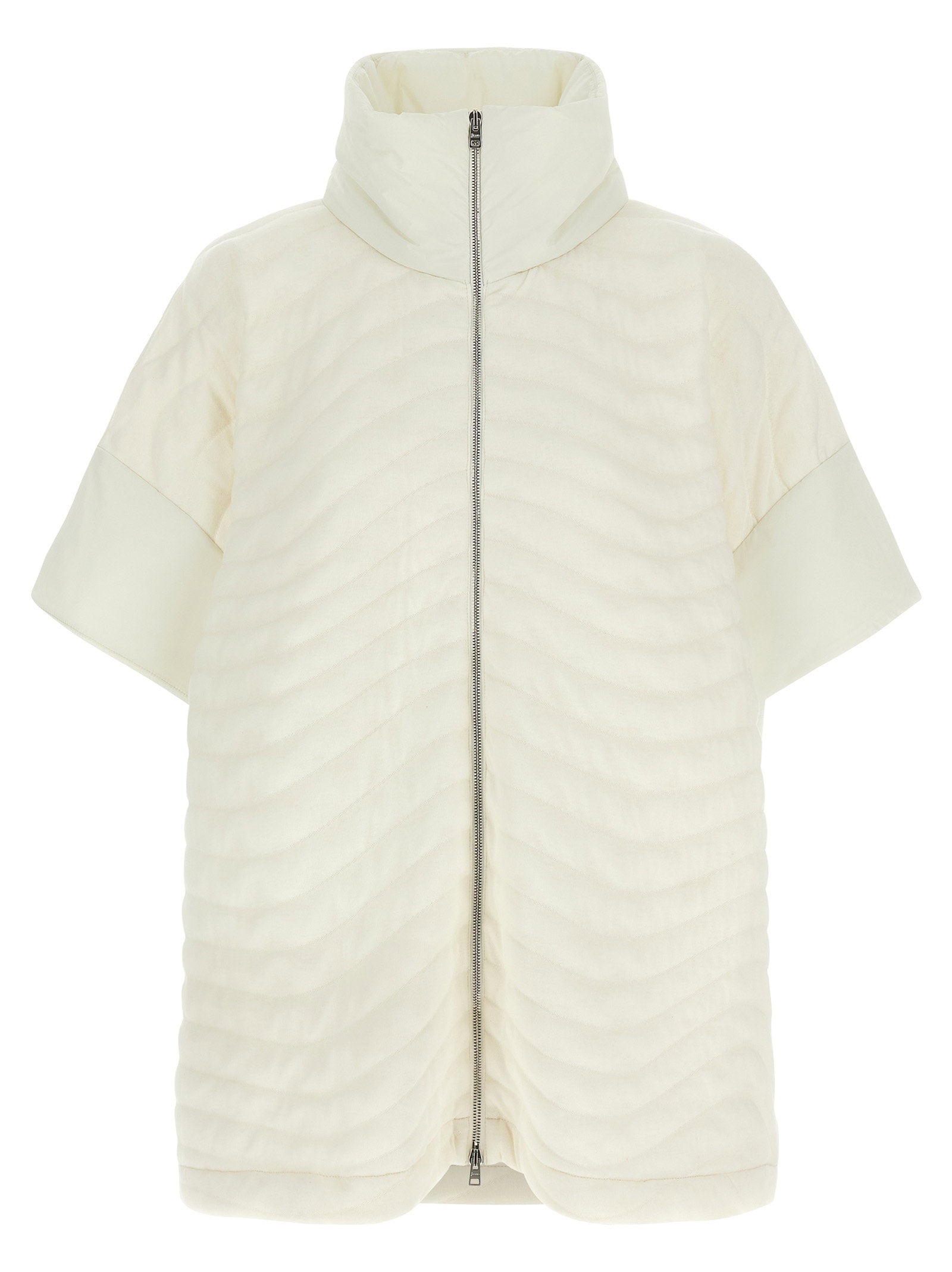 Herno Padded Wave-Effect Jacquard Coat — Cream