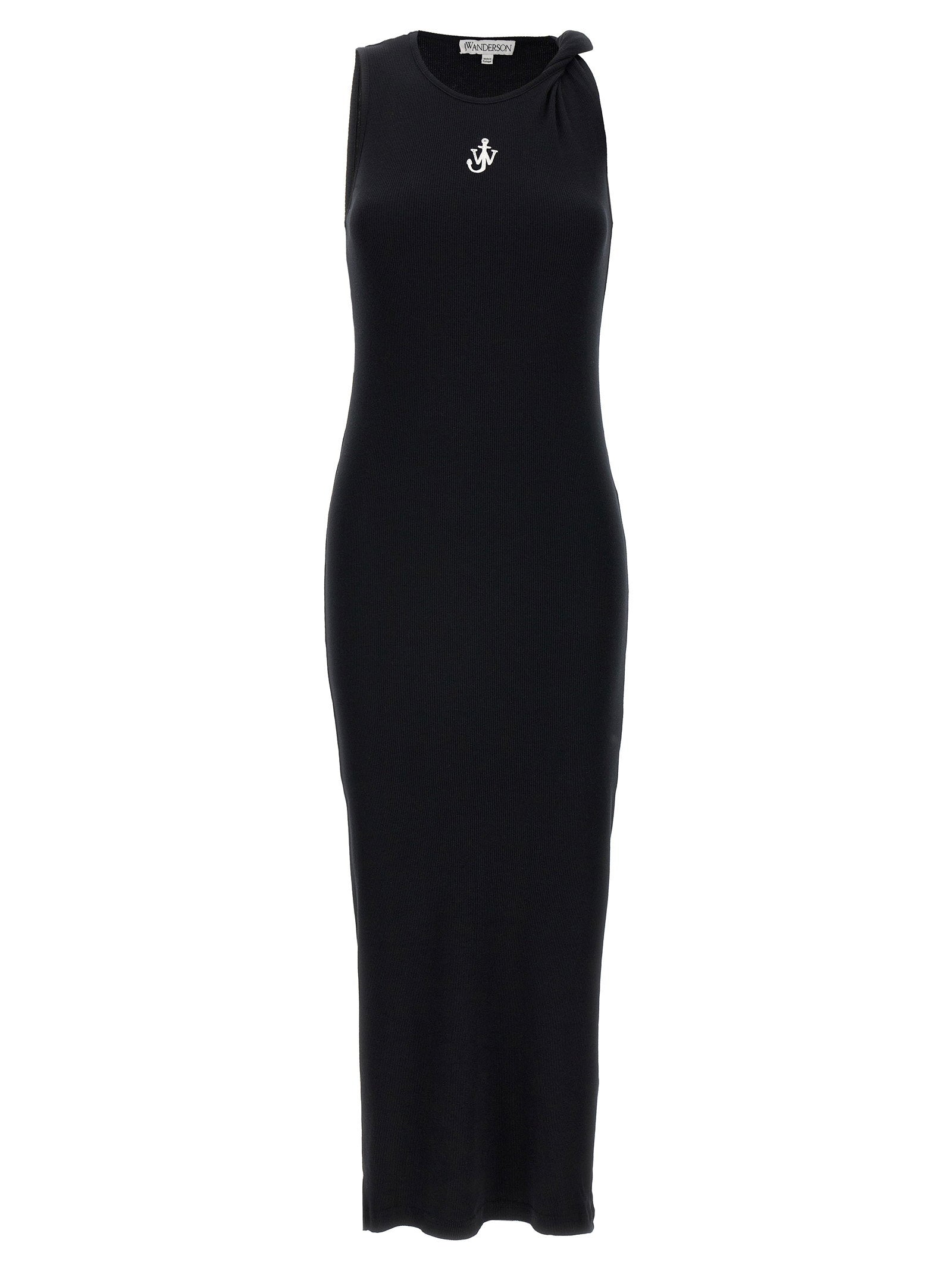 J.w.anderson Logo-Embroidered Ribbed Dress — Black
