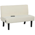 46.5" Loveseat 2-Seater Corduroy Sofa with Rubber Wood Legs & USB/USB-C Ports Cream White