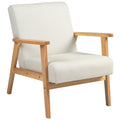 Mid-Century Fabric Armchair with Wood Legs  and Padded Cushion, Cream White