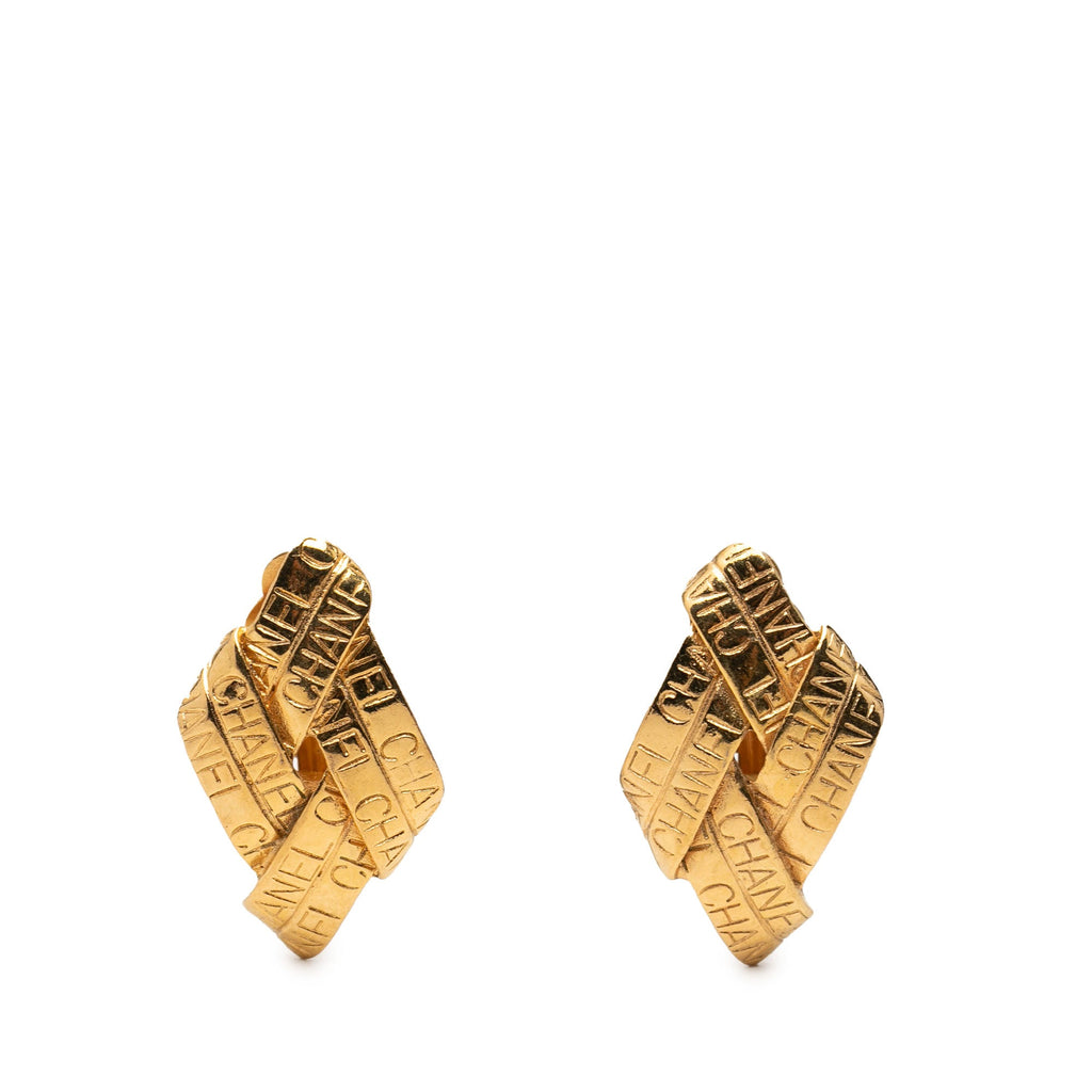 Gold Plated Logo Diamond Clip On Earrings
