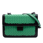 Bicolor Nappa Intrecciato Double Flap Shoulder Bag