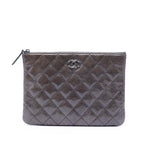 Small Quilted Crinkled Patent O Case Clutch
