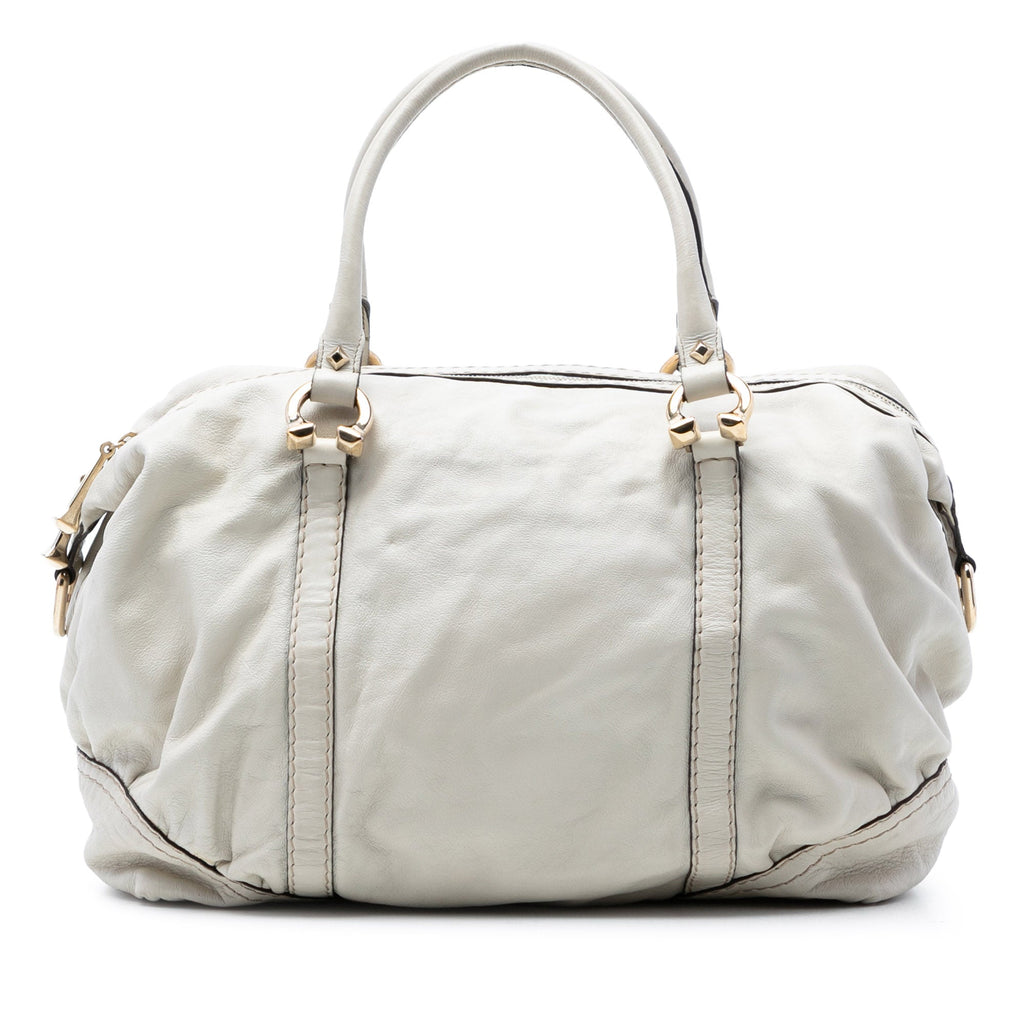 Leather Horsebit Nail Boston Bag