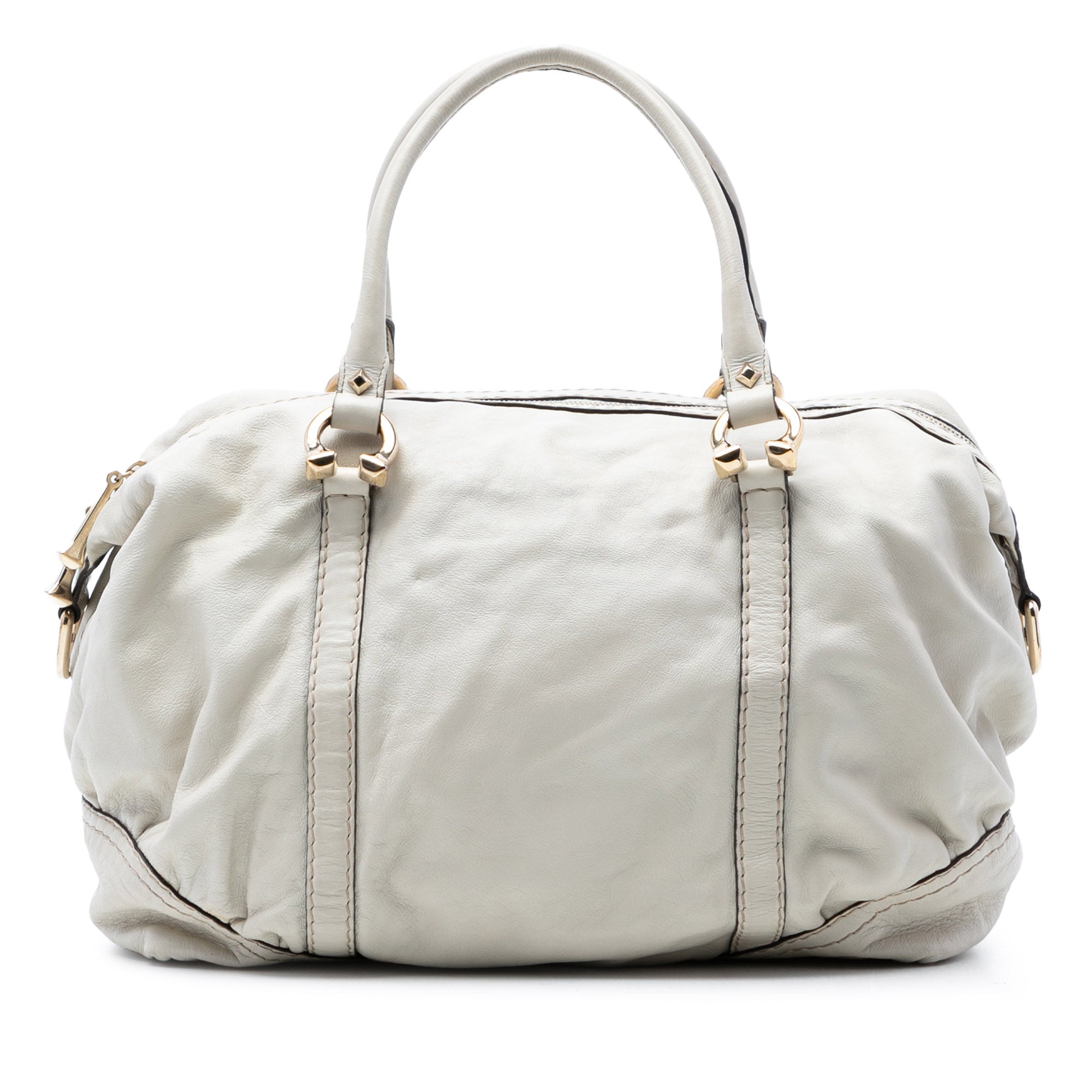 Leather Horsebit Nail Boston Bag