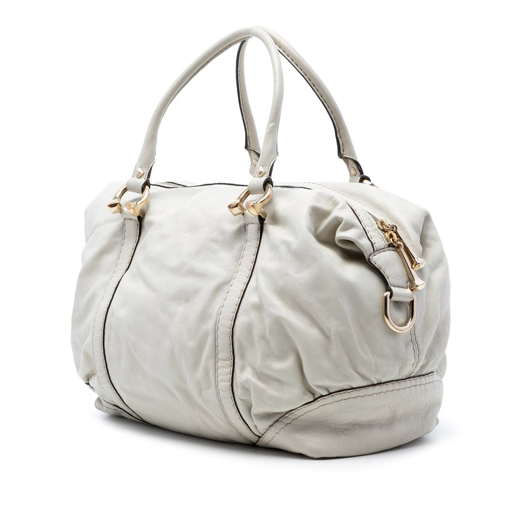Leather Horsebit Nail Boston Bag