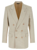 Tom Ford Double-Breasted Cotton-Silk Blazer — Cream