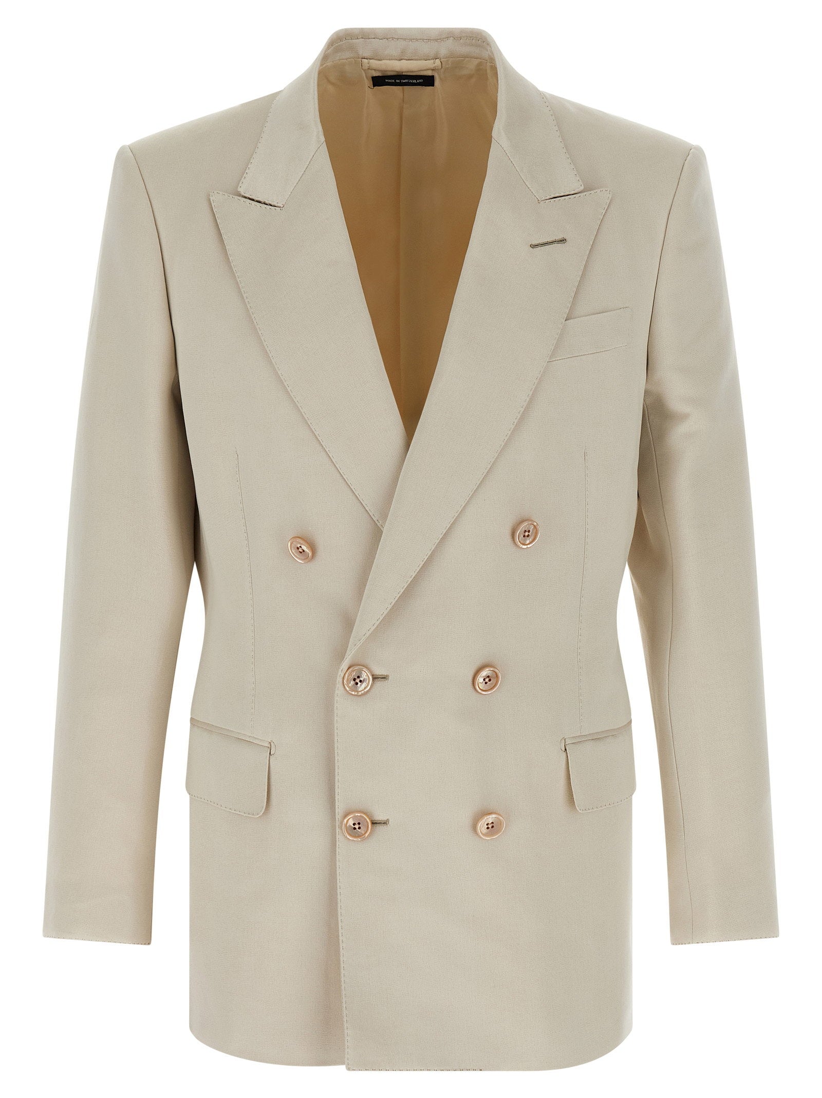 Tom Ford Double-Breasted Cotton-Silk Blazer — Cream