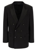 Tom Ford Double-Breasted Tone-on-Tone Polka Dot Blazer — Black