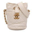 Mini Quilted Caviar Twist Your Buttons Drawstring Bucket Bag