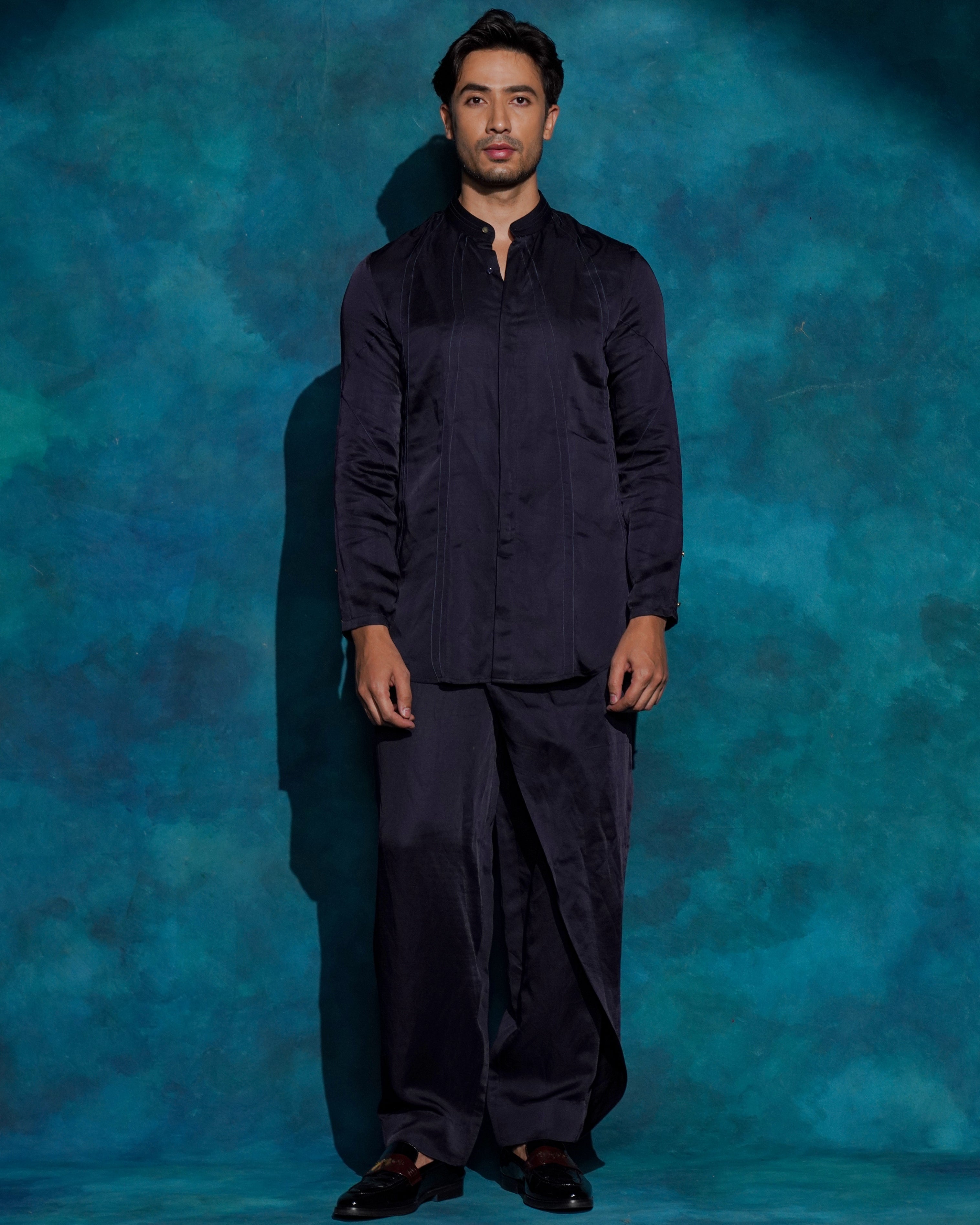 Midnight Blue Kurta Pant Set By KYNAH, Luxury Indian Fashion & Bridal Wear