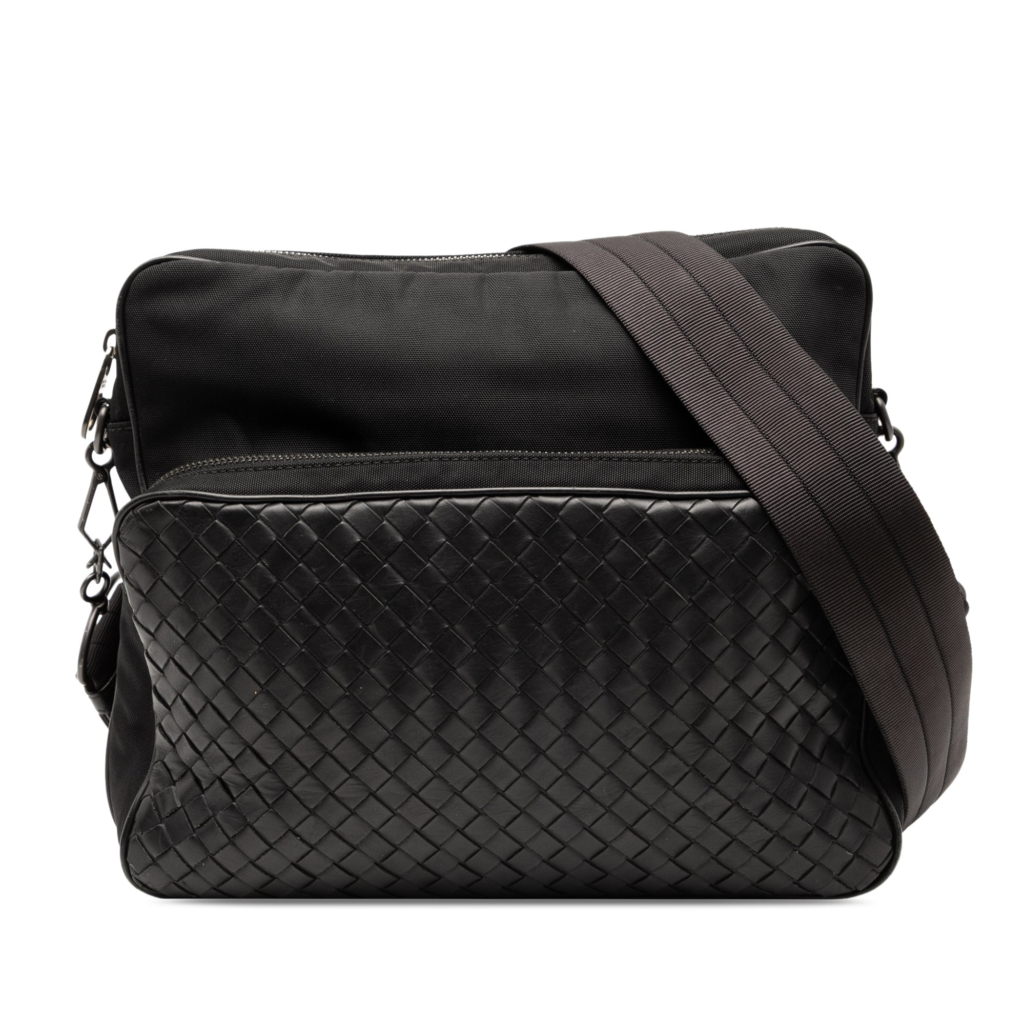 Nappa Intrecciato Trimmed Canvas Messenger Bag