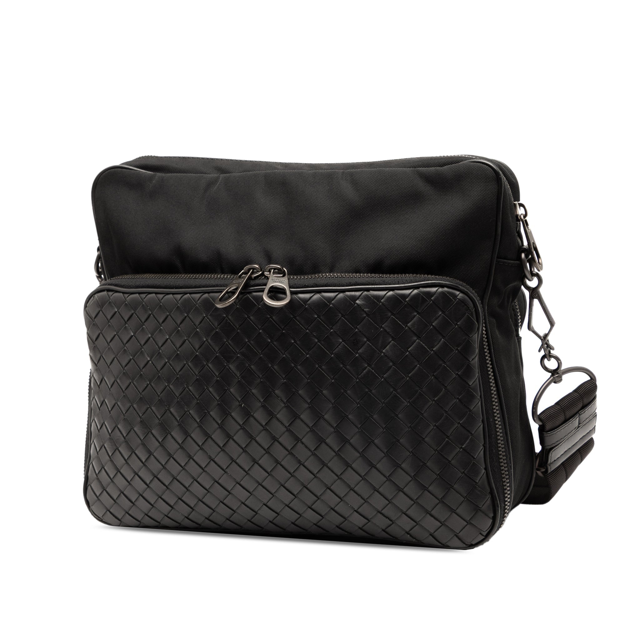 Nappa Intrecciato Trimmed Canvas Messenger Bag