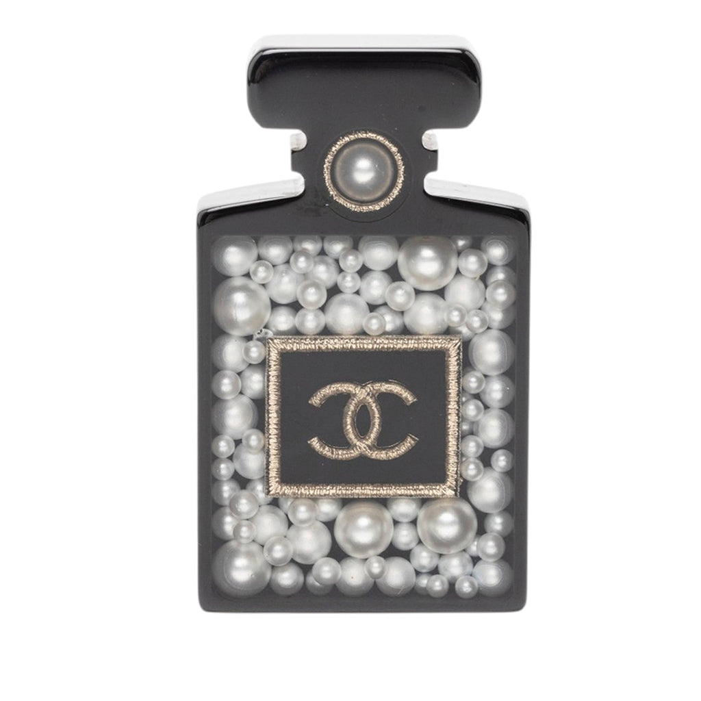 CC Resin and Faux Pearl Perfume Bottle Pin Brooch