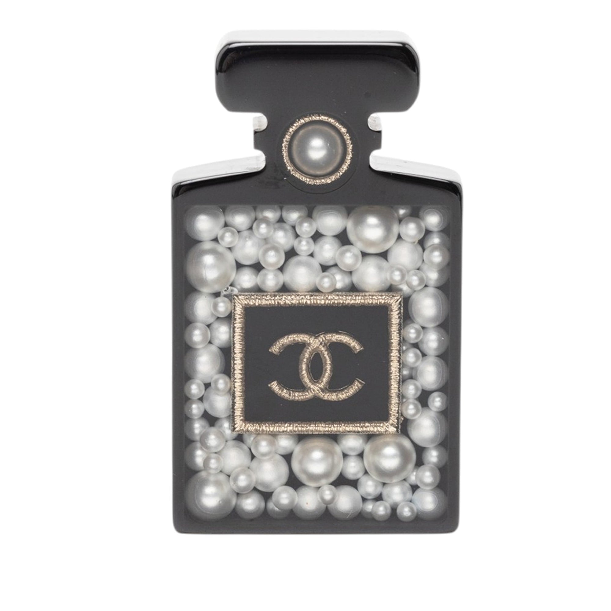 CC Resin and Faux Pearl Perfume Bottle Pin Brooch